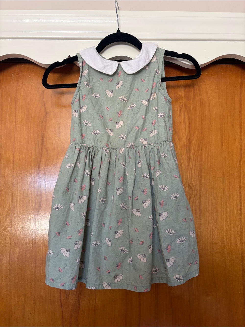 Girls' Mint Green Floral Dress with White Peter Pan Collar organic cotton